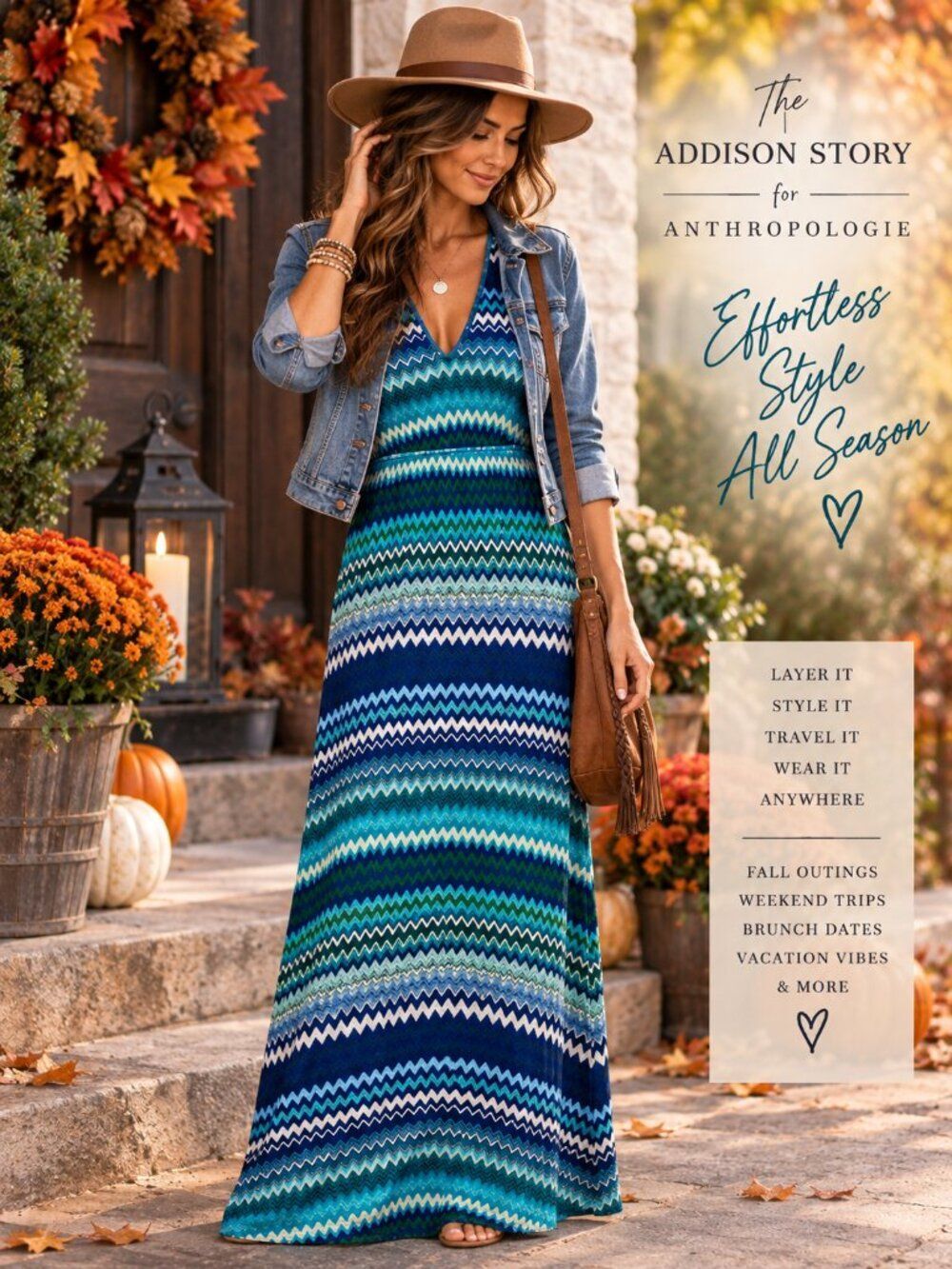 TheโAddison Story Anthropologie Juxtapose Chevron Maxi Dress Medium Blue Green